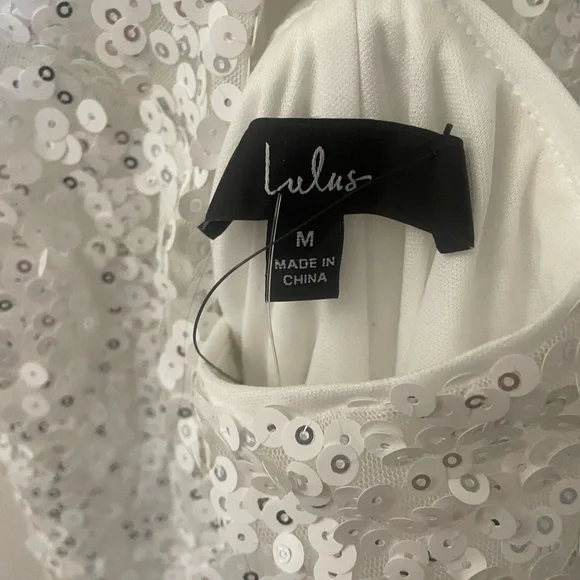 Lulu's White Silver Sequin Slip Dress - Picture 3 of 3
